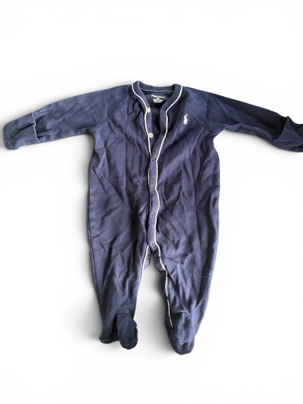 Ralph Lauren Navy Footed One-Piece with White Pony 0-3month
